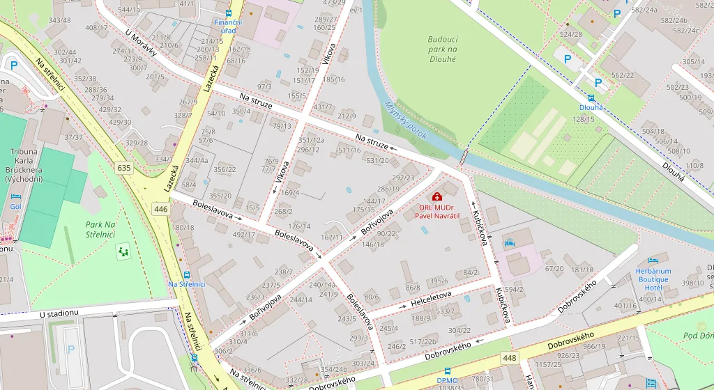 Mapa okolí ordinace – Bořivojova 540/30a, Olomouc